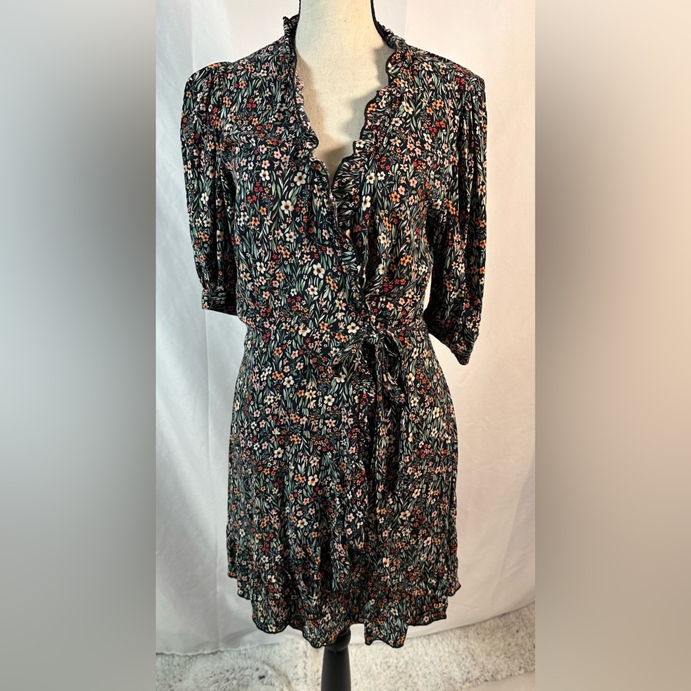 Topshop Floral Midi Dress - Black and Red - Picture 2 of 10